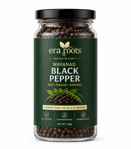 Era Roots Wayanad black pepper in glass bottle