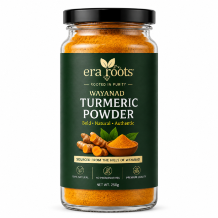 Era Roots Wayanad turmeric powder in glass bottle